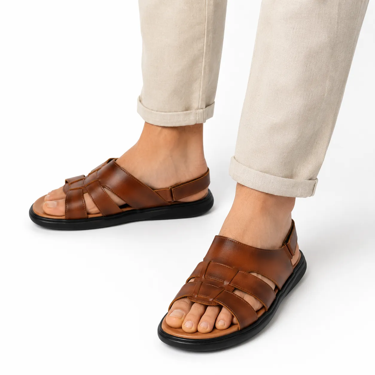 Sandales pour homme 032 marron Cuir  miniature